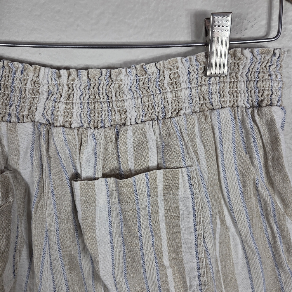 Briggs Ladies' Linen Blend Short Size Large Cream Striped Embroidered - Picture 9 of 16
